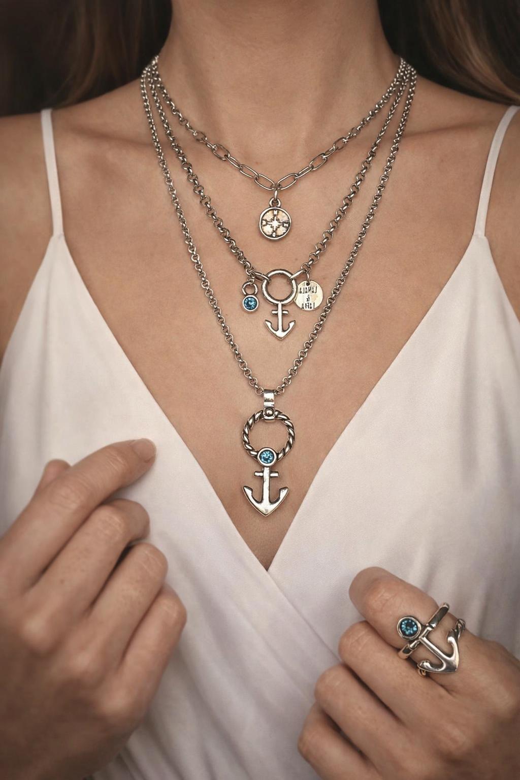 Doppelkette im Layering-Look mit Anhängern & Swarovski - ÁNCORA